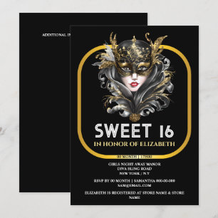 Black guld, 16 maskerade tjejer ansikte mask inbjudningar