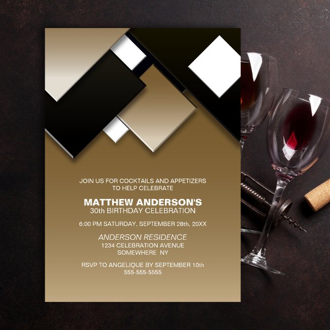 Black Guld 30:e Cocktail-Födelsedagsfesten Inbjudningar (Skapare uppladdad)