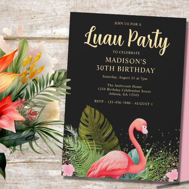 Black Guld 30års födelsedag Luau Party Inbjudningar (Skapare uppladdad)