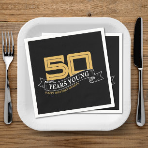 Black & Guld 50 års Young Banner 50:e födelsedagen Pappersservett