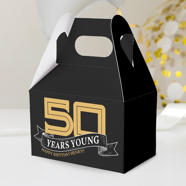Black & Guld 50 års Young Banner 50:e födelsedagen Presentaskar (Black & Gold 50 Years Young Banner 50th Birthday Favor Box)