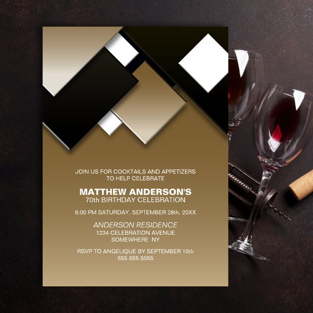 Black Guld 70:e Cocktail-Födelsedagsfesten Inbjudningar (Skapare uppladdad)