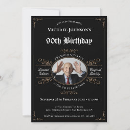 Black Guld 90:e Birthday Vintage Elegant Whiskey Inbjudningar