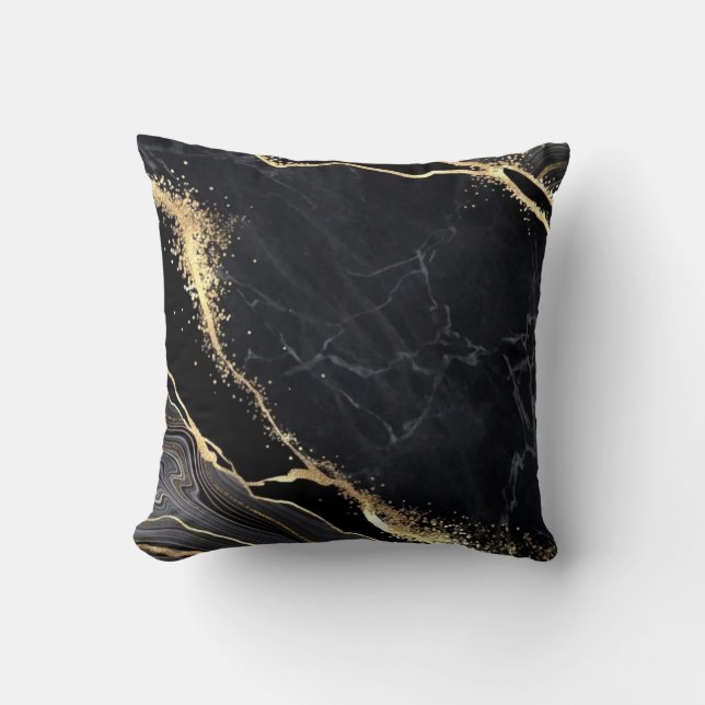 Black Guld Abstrakt Marble Söt Elegant modern Kudde (Framsida)