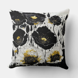 Black Guld Abstrakt Poppies Kudde