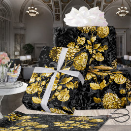 Black & Guld Acanthus Löv Blommigt Palace Presentpapper