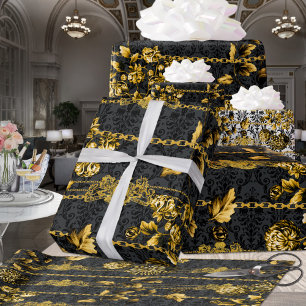 Black Guld Acanthus Löv Chains Blommigt Guld Black Presentpapper