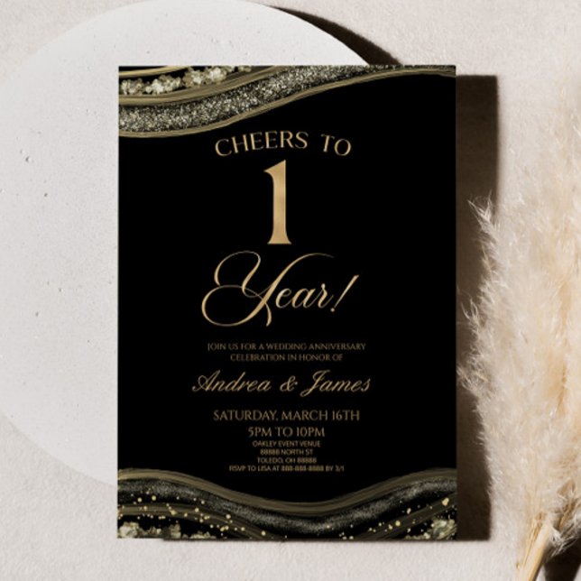 Black Guld Agate 1:a Bröllop-årsdagen Party Inbjudningar (Skapare uppladdad)