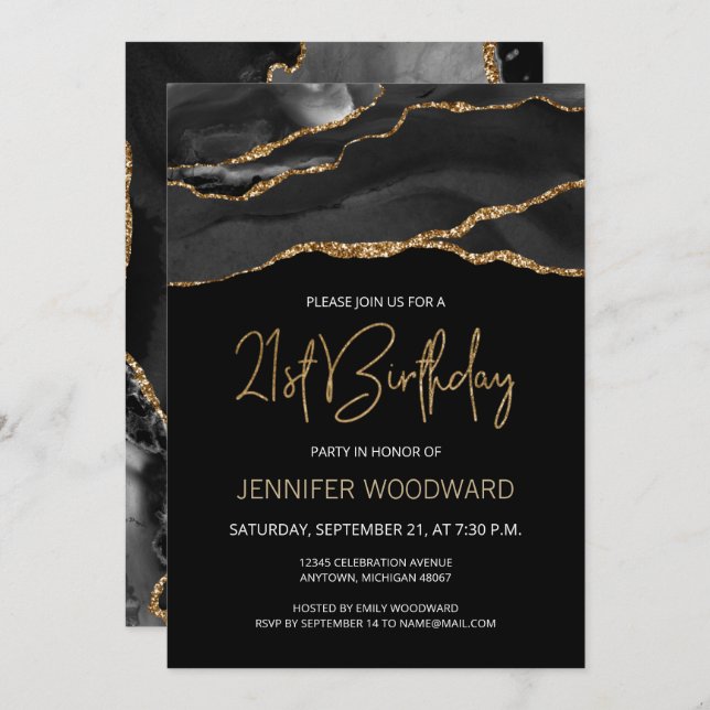 Black Guld Agate 21:a födelsedagen Party (Fram/baksida)
