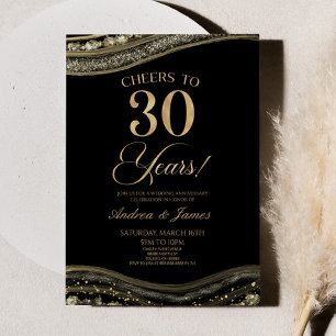 Black Guld Agate 30:e Bröllop-årsdagen Party Inbjudningar