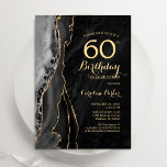 Black Guld Agate 60:e födelsedagen Inbjudningar<br><div class="desc">Svarta och guld agerade 60 födelsedagsfest inbjudan. Elegantens moderna design med vattenfärgad bakgrund,  faux glitter guld och typsnitt för färgskript. Trendig inbjudan-kortets perfekt för en snyggt kvinnor i firande. Skrivna Zazzle-inbjudningar eller digital utskrivbar mall för omedelbar nedladdning.</div>