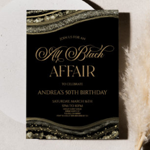 Black Guld Agate All Black Affair Födelsedagsfest Inbjudningar