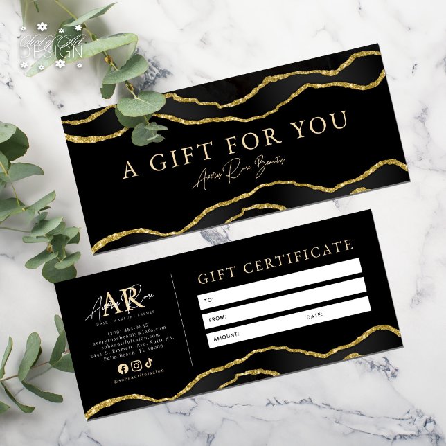 Black Guld Agate Beauty Salon Gift Certificate (Skapare uppladdad)