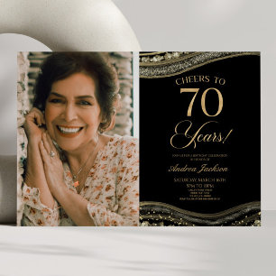 Black Guld Agate Bild 70:e Födelsedagsfesten Inbjudningar