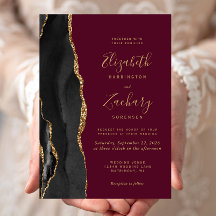 Black Guld Agate Burgundy Red Bröllop