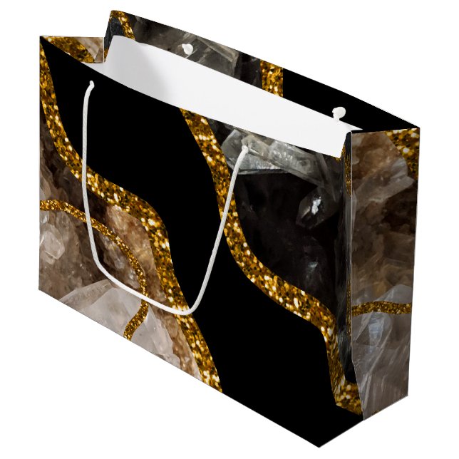 Black & Guld Agate Geode Glitter (Framsidan Vinklad)