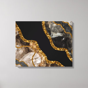 Black & Guld Agate Geode Glitter Canvastryck