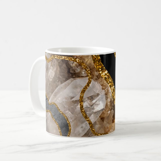 Black & Guld Agate Geode Glitter Kaffemugg (Framsida vänster)