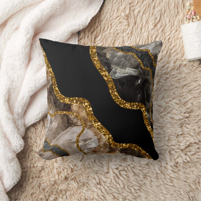 Black & Guld Agate Geode Glitter Kudde (Filt)