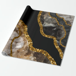 Black & Guld Agate Geode Glitter Presentpapper