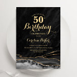 Black Guld Agate Marble 50:e födelsedagen Inbjudningar<br><div class="desc">Svarta guld agerade 50 födelsedagsfest inbjudan. Elegantens moderna design med vattenfärgad bakgrund,  faux glitter guld och typsnitt för färgskript. Trendig inbjudan-kortets perfekt för en snyggt kvinnor i firande. Skrivna Zazzle-inbjudningar eller digital utskrivbar mall för omedelbar nedladdning.</div>