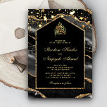 Black Guld Agate Marble Arch Muslim Bröllop Inbjudningar<br><div class="desc">Akta dina gäster med den här eleganten inbjudan med en vacker gemstensformgivning och faux guld glitter accents med "Bismillah" i arabisk kalligrafi. Lägg bara till din händelseinformation i den här mallen som är enkel att använda för att göra den till en inbjudan av typen en.</div>