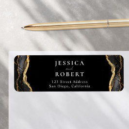 Black Guld Agate Marble Elegant bröllop Returadress Etikett