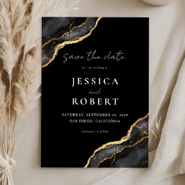Black Guld Agate Marble Elegant bröllop Spara Datumet