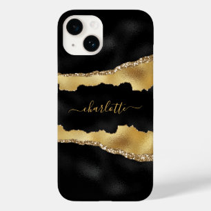 Black guld agate marble namn-skript