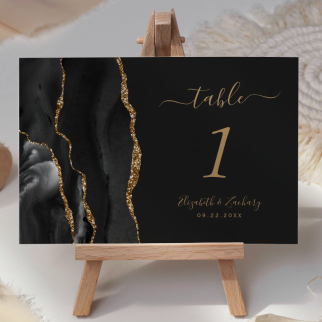 Black Guld Agate Mörk Bröllop Bordsnummer (Skapare uppladdad)