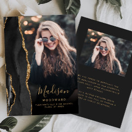 Black Guld Agate Mörk Photo Grad Announcement Inbjudningar