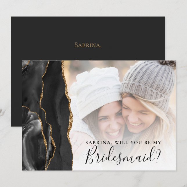 Black Guld Agate Photo Bridesmaid Frieri (Fram/baksida)