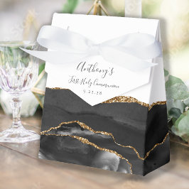 Black Guld Agate Script First Communion Presentaskar
