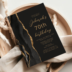 Black Guld Agate Slate Script 70:e födelsedagen Inbjudningar