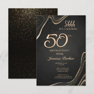 Black Guld Agate Surprise 50:e födelsedagen Inbjudningar