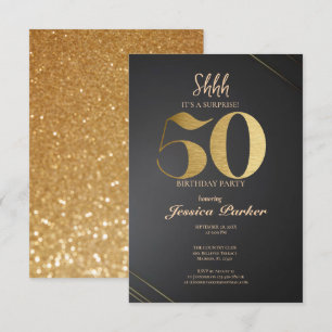Black Guld Agate Surprise 50:e födelsedagen Inbjudningar