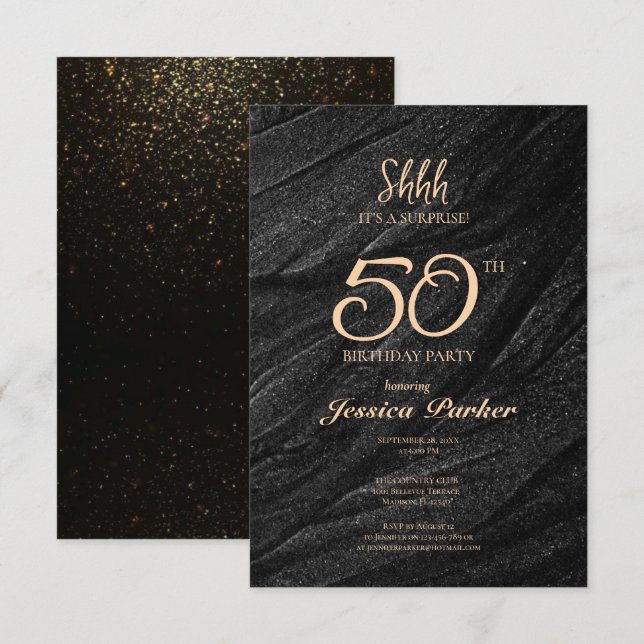 Black Guld Agate Surprise 50:e födelsedagen Inbjudningar (Fram/baksida)