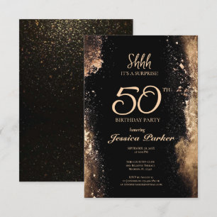 Black Guld Agate Surprise 50:e födelsedagen Inbjudningar