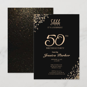 Black Guld Agate Surprise 50:e födelsedagen Inbjudningar