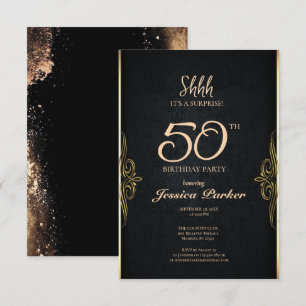 Black Guld Agate Surprise 50:e födelsedagen Inbjudningar