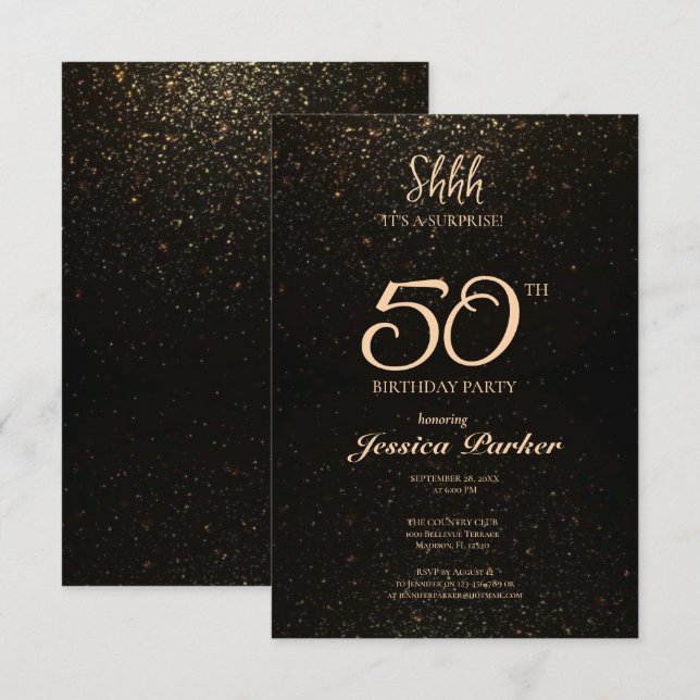 Black Guld Agate Surprise 50:e födelsedagen Inbjudningar (Fram/baksida)