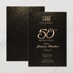 Black Guld Agate Surprise 50:e födelsedagen Inbjudningar