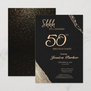 Black Guld Agate Surprise 50:e födelsedagen Inbjudningar