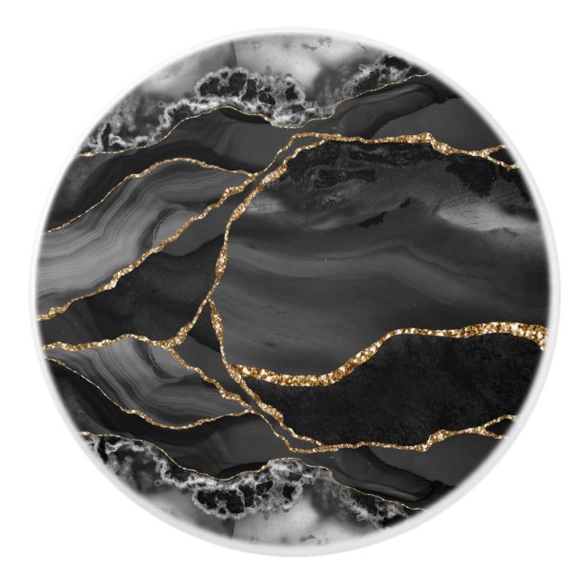Black Guld Agate Watercolor Ceramic Knob Knopp (Framsidan)