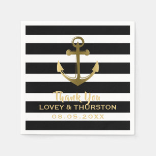 Black Guld Anchor Nautical Bröllop Tack Pappersservett