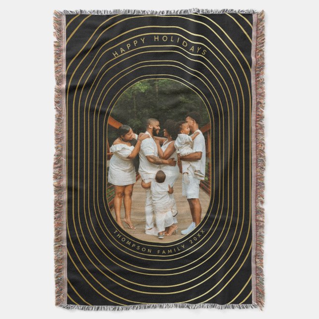 Black Guld Anpassningsbar Photo Family jul Filt (Framsidan Vertikal)