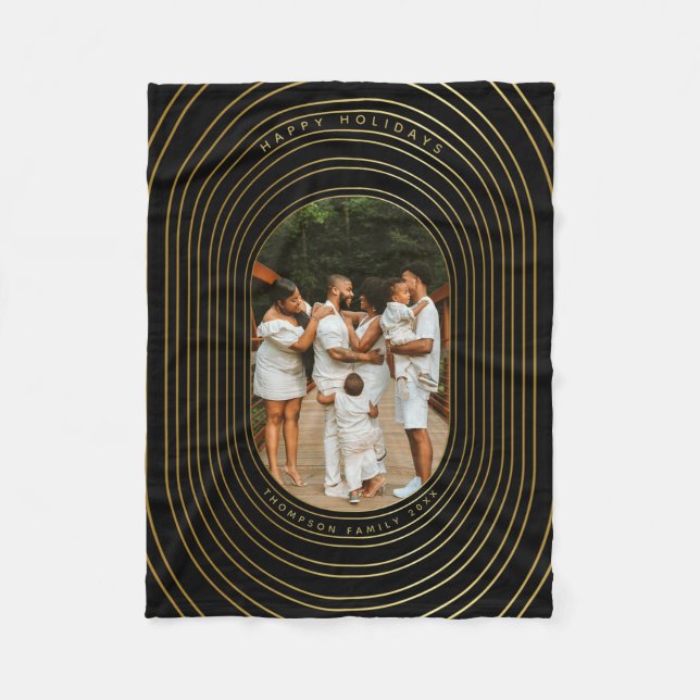 Black Guld Anpassningsbar Photo Family jul Fleecefilt (Framsidan)