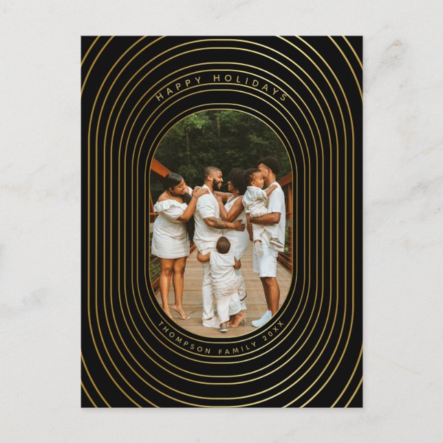 Black Guld Anpassningsbar Photo Family jul Helg Vykort (Framsida)