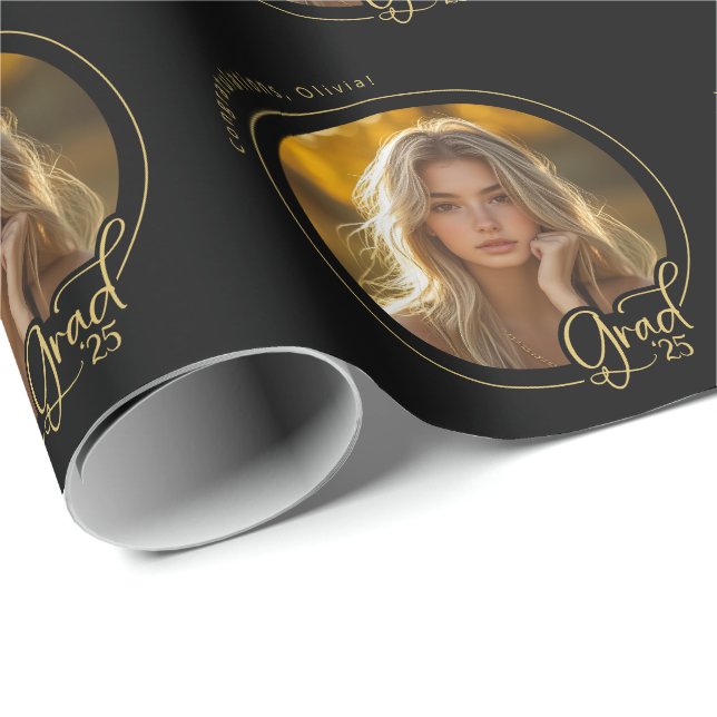 Black Guld Anpassningsbar Photo Modern Grad Studen Presentpapper (Rullad Hörn)