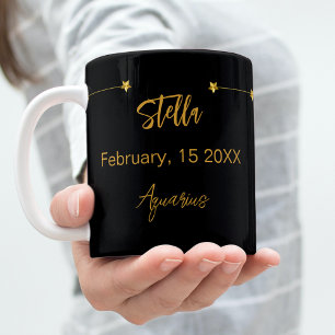 Black guld Aquarius stjärnornas födelsedag Kaffemugg